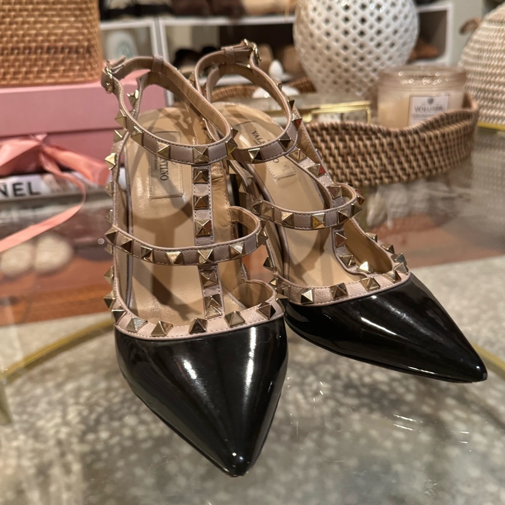 Valentino Garavani Nero Rockstud 100mm Slingback High-Heel Pumps 8.5 - Picture 4 of 14